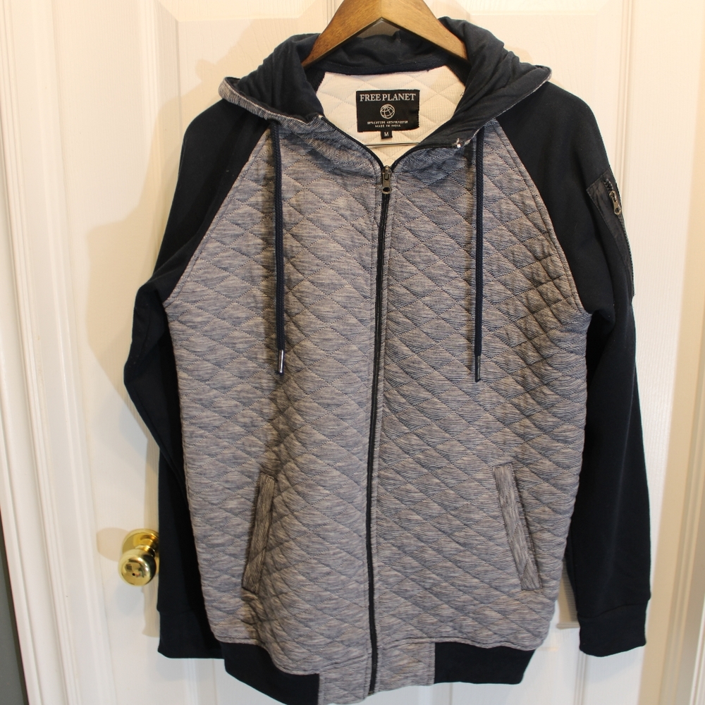 Free Planet Grey Black Zipper M Hoodie Sweat Shirt